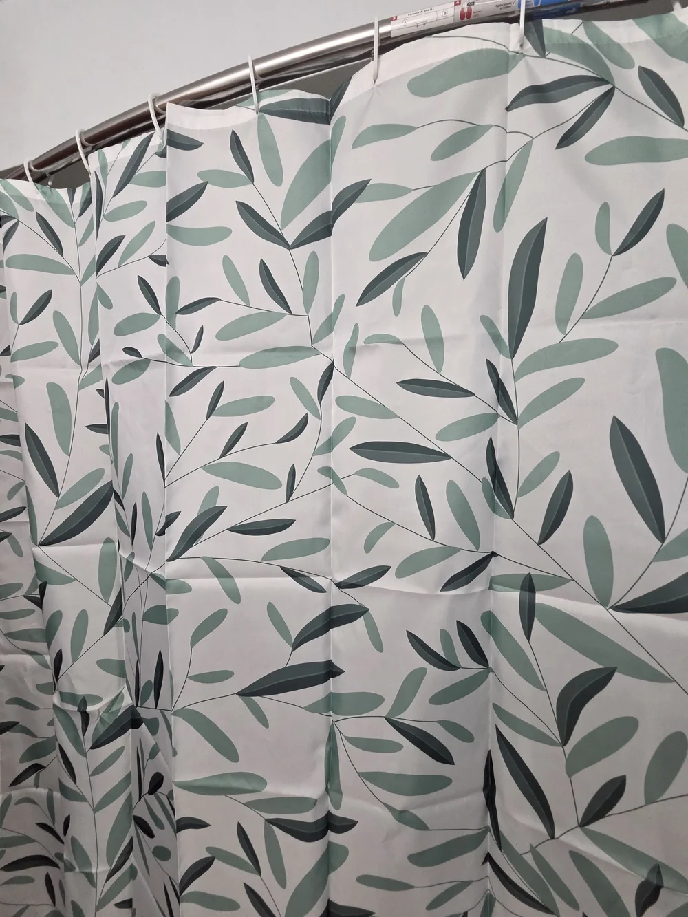 Leaf Print Shower Curtain in Sage and Dark Green